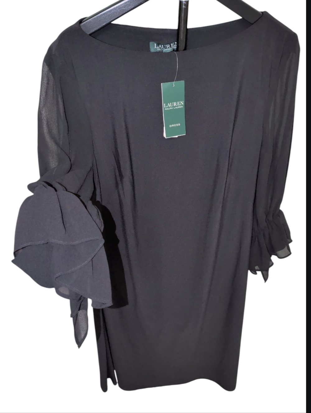 Retail $145 New Ralph Lauren Black Ruffle Sleeves Dress